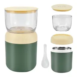 HEKOBAG Müslibecher to go mit Löffel - 700ml Lunch Becher Grün für Unterwegs