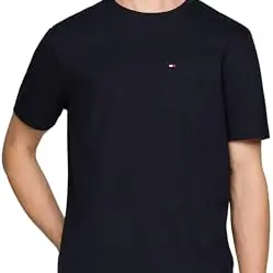 Tommy Hilfiger Herren T-Shirt Kurzarm Blau mit Brusttasche, Größe L