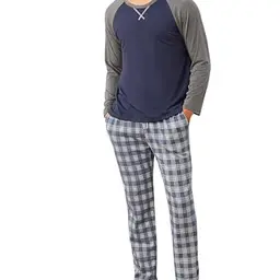 Litherday Herren Baumwolle Schlafanzug Lang mit Taschen – Bequeme Nachtwäsche für Frühling und Herbst
