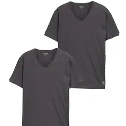 TOM TAILOR Herren V-Ausschnitt T-Shirt Doppelpack, Dark Grey Melange, L