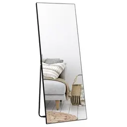 HORLIMER Standspiegel 150x51 cm mit schwarzem Rahmen - Großer Ganzkörperspiegel für Schlafzimmer, Wohnzimmer und Flur