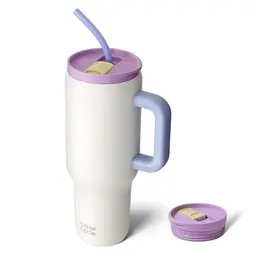 BOTTLE 40oz Edelstahl Kaffeebecher mit Griff & Strohhalm, BPA-frei, isolierter Thermobecher für unterwegs, Geschenkidee für Kaffee- und Teeliebhaber (Weiß)