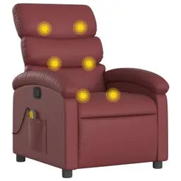 vidaXL Relaxsessel mit Vibrationsfunktion, verstellbare Rückenlehne, Kunstleder, Weinrot