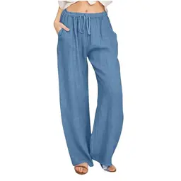 Damen Leinenhose Sommer Cargohose Jogging- und Laufhose, Oversize, Marineblau, S