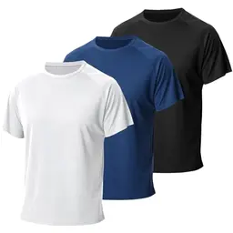 LANBAOSI 3er Set Herren Kurzarm Sportshirts - Atmungsaktive Laufshirts in Schwarz, Weiß und Blau (L)