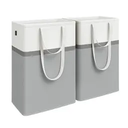SONGMICS Wäschekorb 2er Set, faltbar, 75 L, leicht zu tragen, für Schlafzimmer und Badezimmer, taubengrau