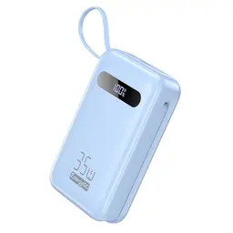 Power Bank 20000mAh mit USB-C Kabel und LED Display - Tragbares Ladegerät für iPhone, Tablet, Galaxy S23, Huawei - Blau