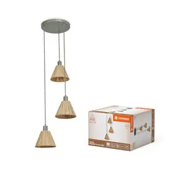 LEDVANCE Pendelleuchte 3-flammig Decor Raffia Plate grün, E27, 430 mm Durchmesser, nachhaltiges Design