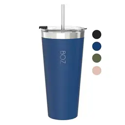 BOZ Trinkbecher mit Deckel und Strohhalm - Auslaufsicher & Spülmaschinenfest - Becher 650 ml in Blau