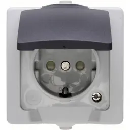 Kopp Nautic 1-fach Schutzkontakt-Steckdose mit Klappdeckel, IP44, grau