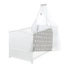 roba Babybett Little Stars 70 x 140 cm mit Textilien, höhenverstellbar, umbaubar, weiß