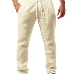 Runcati Herren Leinenhose, bequem, sommerlich, Strand, Urlaub, Beige, XL