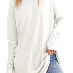 Ebifin Damen Langarmshirt mit Rundhalsausschnitt - Basic Bluse Tunika Tee Tops in Weiß, Größe XXL