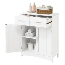 EUGAD Badezimmerschrank, weiß, 60x76x30 cm, mit 2 Schubladen, Doppeltür, verstellbare Ablage, MDF, Mehrzweck