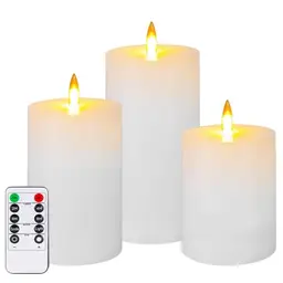 Auemaniliy LED-Kerzen mit Fernbedienung und Timer, batteriebetriebene Kerzen, 3 Stück (weiß)