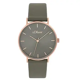 s.Oliver Damenarmbanduhr, Quarz, Lederarmband, Grau, Wasserdicht 3 bar, Geschenkbox