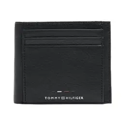 Tommy Hilfiger TH Premium Leather Zweifach Faltbrieftasche für Herren, Schwarz