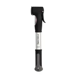 FISCHER Mini-Luftpumpe mit Manometer, für alle Ventile, kompakt und aus Aluminium, Silber