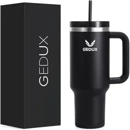 Gedux Trinkflasche 1.2L mit Strohhalm - Auslaufsicherer Thermobecher mit Henkel