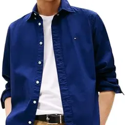 Tommy Hilfiger Herren Hemd Flex Poplin, Blau (Preppy Navy), Größe L