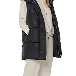 ONLY Damen Puffer Weste ohne Ärmel mit Kapuze - Übergangsjacke, Schwarz, Größe M
