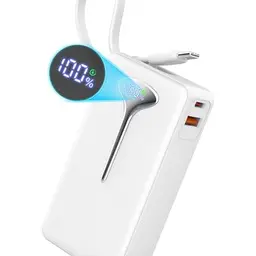 Hosgubo 10000mAh Powerbank mit Schnellladung, Klein, Tragbar, USB-C Kabel, LED-Display, Kompatibel mit iOS und Samsung