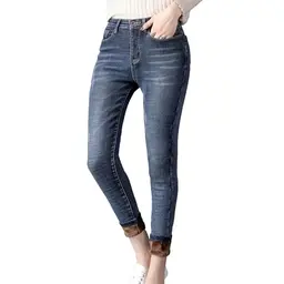 SKYWPOJU Thermojeans Damen - Warme Winterhose mit Fleece und Gummizug