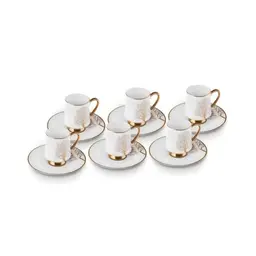Karaca Afra Kaffeetasse Set für 6 Personen - Elegantes Kaffeeservice mit 6 Gläsern und Tellern