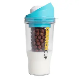 CRUNCHCUP Tragbarer Müslibecher 510 ml, To Go, für Müsli, Milch, Joghurt & P shake, Blau, XL