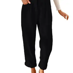Schwarze Cordhose für Damen - High Waist, Tapered, Einfarbig mit Taschen (XL)
