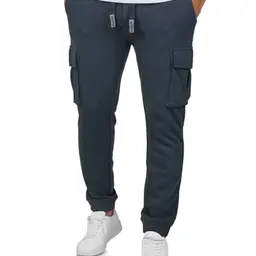 Riverso Cargo Jogginghose Herren Baumwolle Regular Fit Freizeithose mit Taschen Blau - Größe M