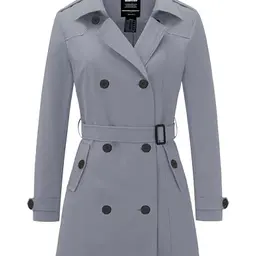 Wantdo Damen Frühlingsjacke Winddicht Slim Fit Grau mit Schulterknöpfen und Gürtel