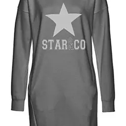 DOTIN Damen Sweatkleid Langarm mit Sternen Druck - Hoodie Kleid in Grau, Größe L