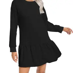 Navneet Damen Pulloverkleid Langarm Oversize Sweatkleid Lässig Schwarz M