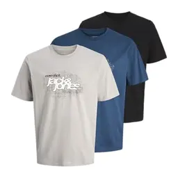 JACK & JONES 3er Pack T-Shirts mit Branding, Kurzarm, komfortabler Schnitt