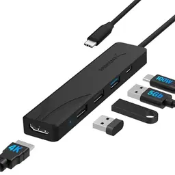 SABRENT USB C Hub 5-in-1 mit HDMI 4K, 3 USB A, PD 100W - Kompatibel mit MacBook, iPhone 15/16, iPad, Laptop