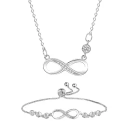 TNSRAY Damen Armkette und Halskette mit Infinity Symbol Anhänger in Silber - Schmuckset für Frauen und Mädchen