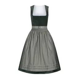 Dirndl Midi Damen aus Samt mit Schürze, Modernes und Elegantes Trachtenkleid, Festliches Oktoberfest-Outfit, Grün, M