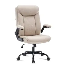 MZLEE Ergonomischer Bürostuhl mit hochklappbaren Armlehnen, höhenverstellbar, bequem für Büro und Gaming (Beige)