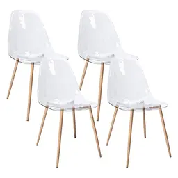 CangLong 4er Set Moderne Transparente Esszimmerstühle mit Metallbeinen für Küche & Garten
