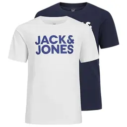 JACK & JONES JUNIOR Jungen T-Shirt 2er Pack, Navy Blazer & Weiß, Rundhals