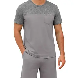 Uniexcosm Herren Schlafanzug Kurzarm Set - Sommer Pyjama mit Shorts in Hellgrau, Größe M