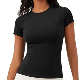 IECCP Damen Sportshirt Kurzarm, ideal für Fitness & Yoga, Schwarz, Größe S