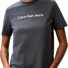 Calvin Klein Damen T-Shirt, Logo-Print, Kurze Ärmel, Blau, Größe S