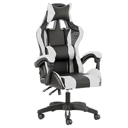 Baroni Home Gaming-Stuhl, ergonomischer Bürostuhl, verstellbare Rückenlehne, mit Kopfstütze und Lendenwirbelstütze, Weiß