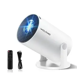 WOLFANG Mini Beamer 1080P Tragbarer Projektor mit WiFi 6 und Bluetooth, Heimkino mit 180° Ständer