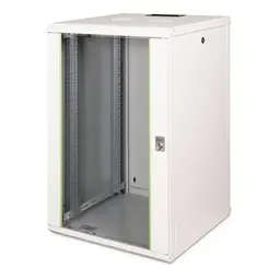 DIGITUS Wandmontages Netzwerk-Schrank 19 Zoll, 20 HE, 600 mm Tiefe, Grau, Glastür, 100 kg Traglast