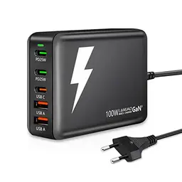 LAMJAD 100W USB C Ladegerät, 5 Port Schnellladegerät für iPhone 15/14/13/12, iPad Pro, Galaxy S22/S21, Pixel (Schwarz)
