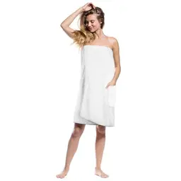 Aomig Damen Saunakilt 80x140 cm mit Taschen - Tragbares Saunahandtuch für Frauen (Weiß)