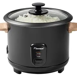 Bestron Reiskocher für 8-10 Personen, 1,8 Liter, Warmhaltefunktion, inkl. Messbecher & Reislöffel, Schwarz